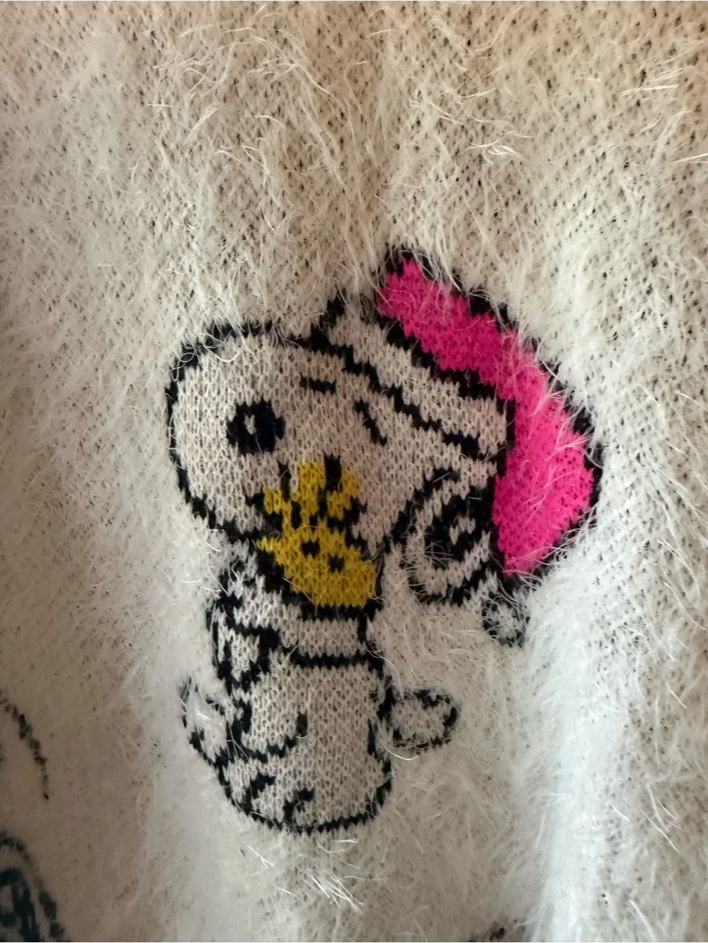 Justice Cream Fuzzy Snoopy & Woodstock Sweater Girls Size XL Plus (16P/18P)